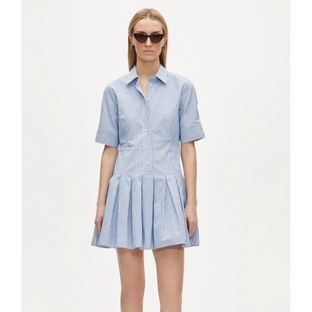 J.Crew Ophelia Mini Shirt-Dress Striped Cotton Poplin Blue White Size 20 Preppy